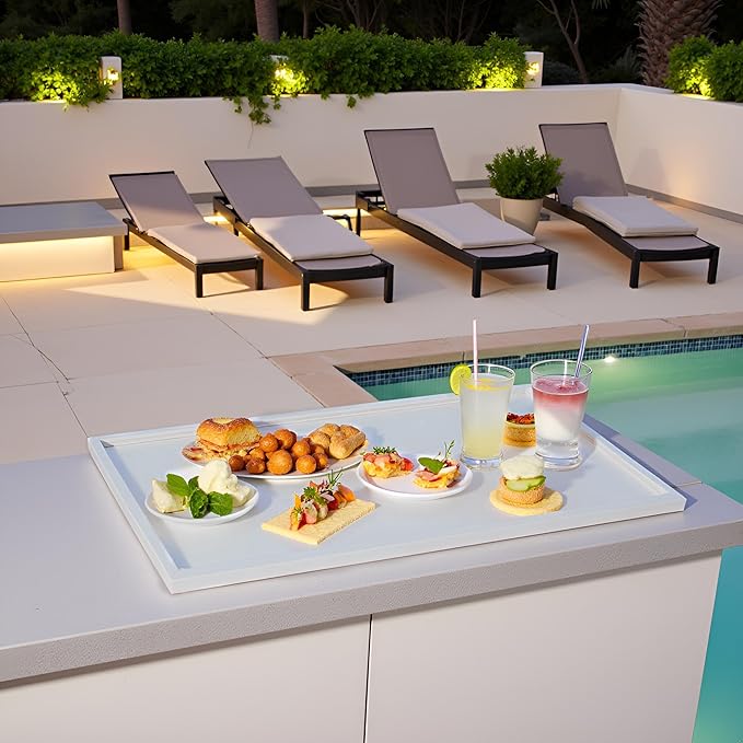 40 * 20 inches High-End Light Luxury Leather Rectangle Oversized Service Tray for Ottoman Tray, Coffee, Food, Family Dinner, Picnic, Party Essentials (Beige, 40 * 20 inch)