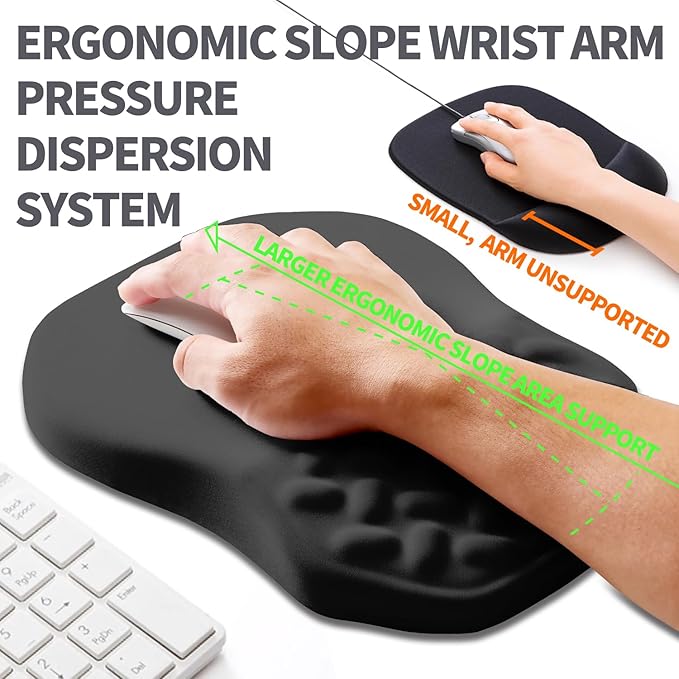 Ergonomic Slope Mouse Pad Wrist Support, Wrist Rest Mousepad for Carpal Tunnel Pain Relief with Massage Bulge and Slow Rebound Memory Foam (12x8 inch, Black)
