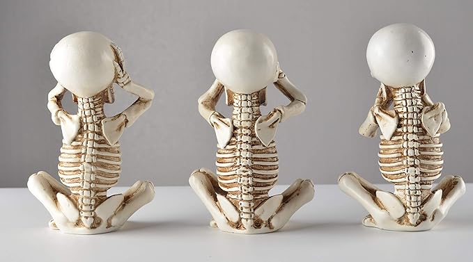 JORAE Skeletons Statue Hear See Speak No Evil Baby Halloween Figurines Home Decorative, Set of Three, 4.8 in, Oyster White Polyresin
