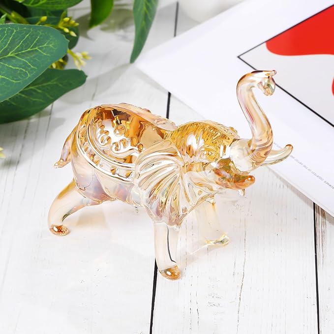 YWHL Champagne Crystal Elephant Figurine, Sparkling Art Animal Collectible Decoration for Home Table Centerpiece