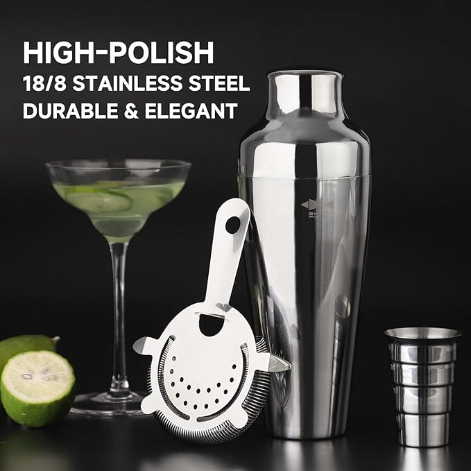SKY FISH Barware Set 3-Piece Stainless Steel Bartender Kit - Cocktail Shaker, Jigger with Measurements, Hawthorn Strainer - Suit for Home Bars & Professional Mixologists