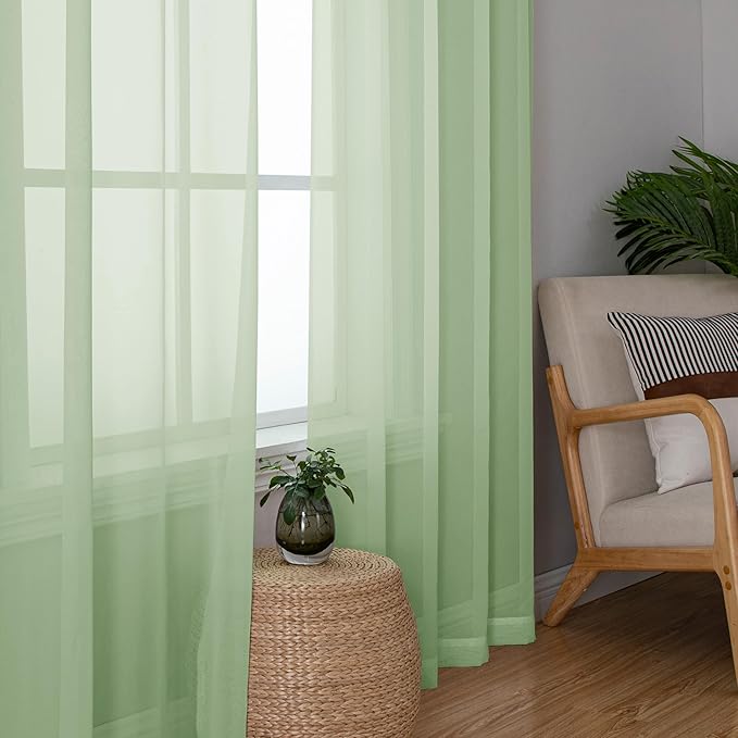 Aiyufeng Light Green Sheer Curtains 84 Inches Long 2 Panels Set for Living Room, Light Filtering Green Window Sheer Drapes for Bedroom, Each 42" W x 84" L