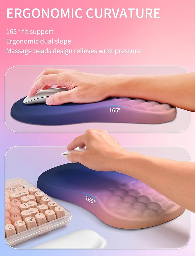 Hokafenle 2in1 Combination, Wave Keyboard Wrist Rest and Ergonomic Curvature Mouse Pad Wrist Support for Relieve Wrist Pain, Filled with Soft Cushion Memory Foam, Dawn