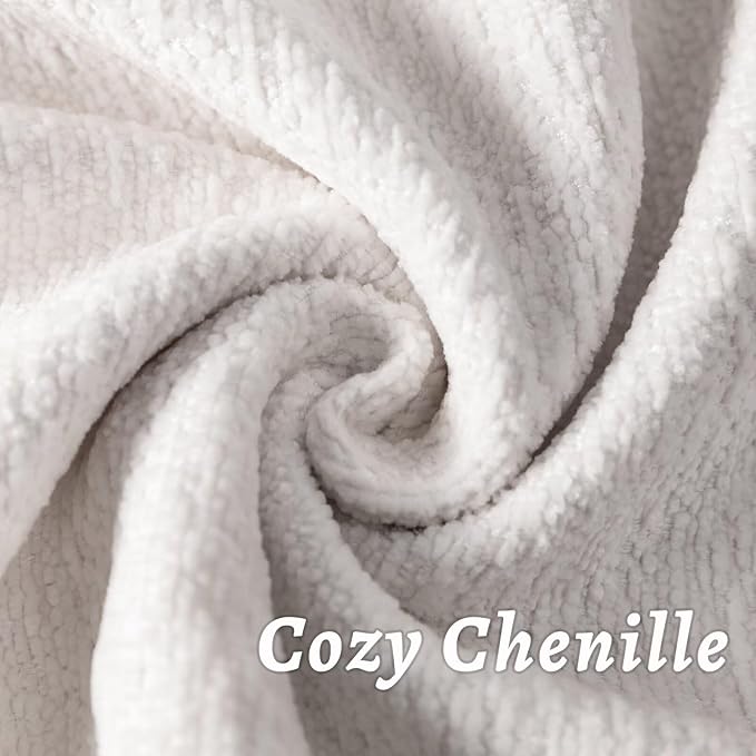 Cream White Decorative Throw Pillow Covers 26x26 Inch Set of 2 Cozy Soild Chenille Cushion Cases Soft Textured Square Couch Pillows Cover Boho Accent Farmhouse Pillowcases for Sofa Bed