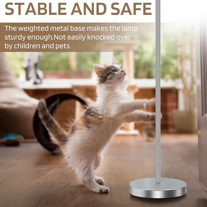 67" Mid Century Floor Lamps for Living Room, 3 Globe Floor Lamp with Frosted Glass Shades, Adjustable Height Standing Lamp with Foot Switch, Tall Lamps for Bedroom Office, G9 Bulbs Included, Silver