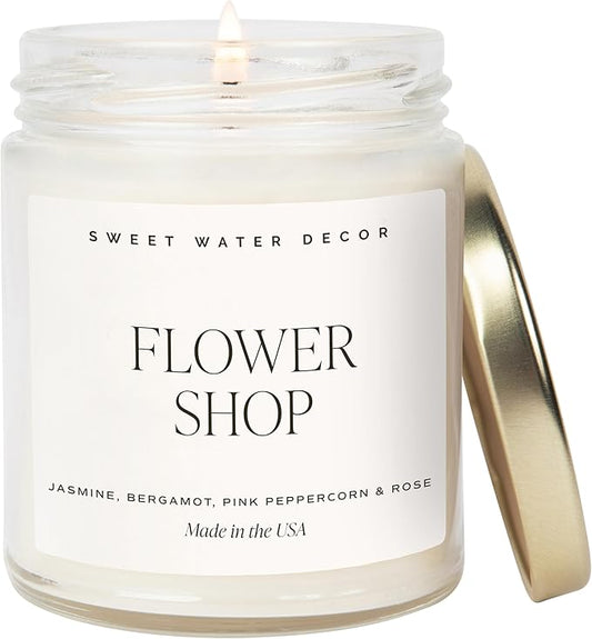 Sweet Water Decor Flower Shop Candle - Rose Scented Soy Jasmine, Bergamot, Rose Spring Candle - 100% Cotton Wick with 40 Hours Burn Time - Floral Scented Décor for Home