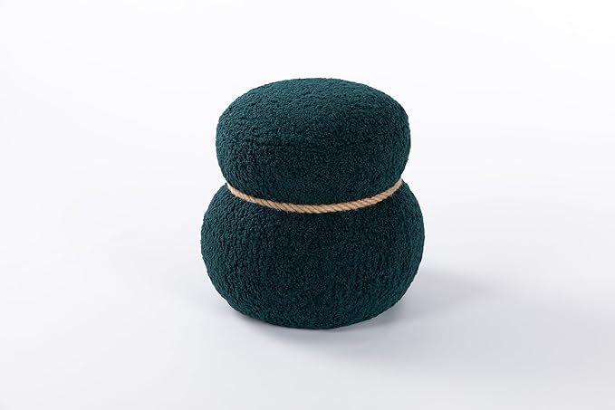 Snowman Footstool Ottoman Vanity Stool Small Upholstered Teddy Boucle Ottoman Shoe Stool Cute Stool Sofa Footrest Stool for Living Room Bedroom Entrance (Blackish Green)