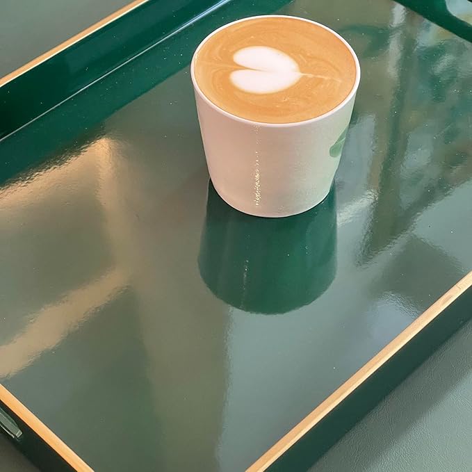 Zosenley Decorative Tray, Rectangular Plastic Tray with Handles, Modern Vanity Tray and Serving Tray for Bathroom, Kitchen, Ottoman and Coffee Table, 15.6” x 10.2”, (Rectangular, Blackish Green)