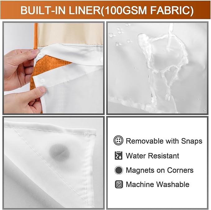 YellyHommy No Hook Shower Curtain with Snap in Liner Set Less Time Waffle Shower Curtain for Bathroom 75" L x 72" W Orange