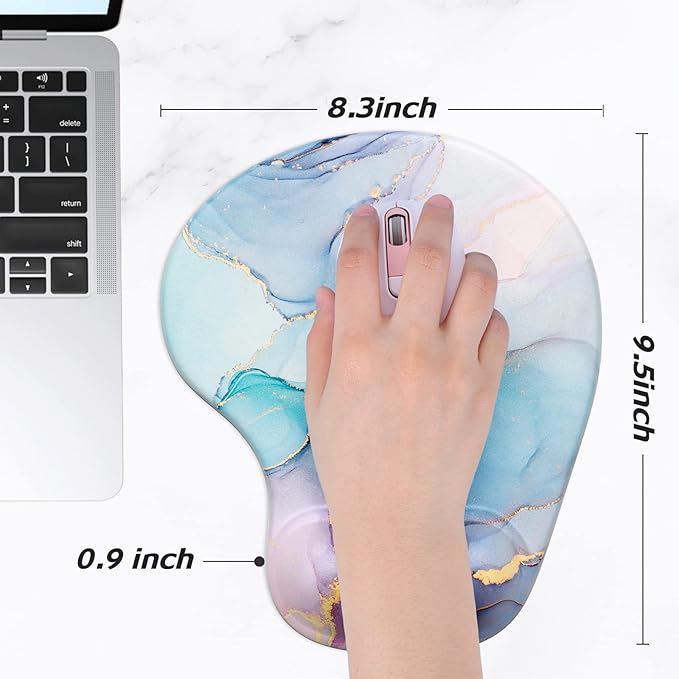 Hsurbtra Ergonomic Mouse Pad with Wrist Rest Support, Gel Mouse Pads with Non-Slip PU Base, Pain Relief Memory Foam Computer Mat, Cute Office Supplies Desk Decro Accessories, Marble