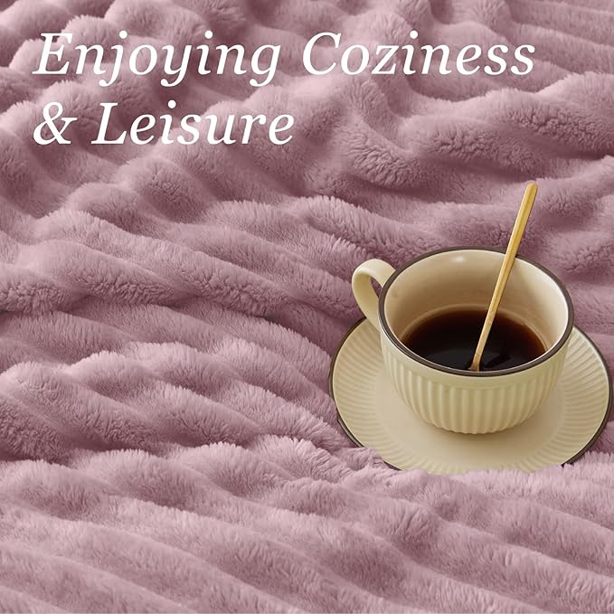 BEDELITE Fleece Throw Blanket for Couch - 300GSM Soft & Warm Fluffy Berry Purple Blanket, Decorative and Giftable Striped Blankets for Women, Men, 50"x60"