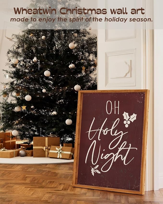 Wheatwin Vintage Christmas Wall Art Prints Set of 4, O Holy Night Sign, Christian Rustic Christmas Red Xmas Religious Decor for Bathroom Farmhouse Living Room Bedroom, 12x16 (Unframed)