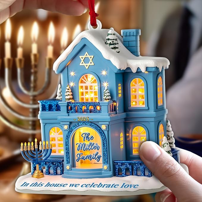 Personalized Hanukkah Ornaments for Tree - House Warming Gifts New Home Ornament 2025, Custom 2D Family Christmas Ornaments, Merry Chrismukkah Jewish and Christian Gift Idea