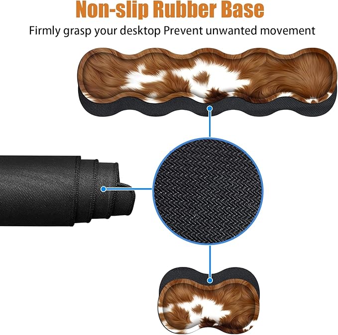 4 in 1 Ergonomic Keyboard Wrist Rest & Mouse Pad Wrist Rest Set, Large XXL Gaming Desk Mat 31.5"x 11.8" with Non-Slip Base, Memory Foam for Home Office Study Gaming, Brown Cow Print