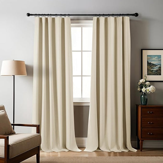 100% Blackout Curtains 96 inches Length Linen Blend Bedroom Curtains, Rod Pocket Back Tab Black Out Window Curtain Set Living Room Curtains, Full Blackout Curtains 2 Panels Drape, Beige