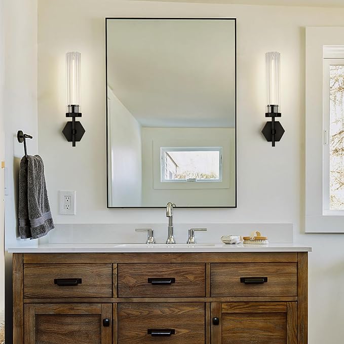 Crystal BathroomVanity Wall Sconces Set of Two Black Modern Bathroom Wall Sconces,12.59in Crystal Vanity Lights Fixture,Indoor Sconces Wall Lighting For Bedroom,Hallway,Staircase,Living room