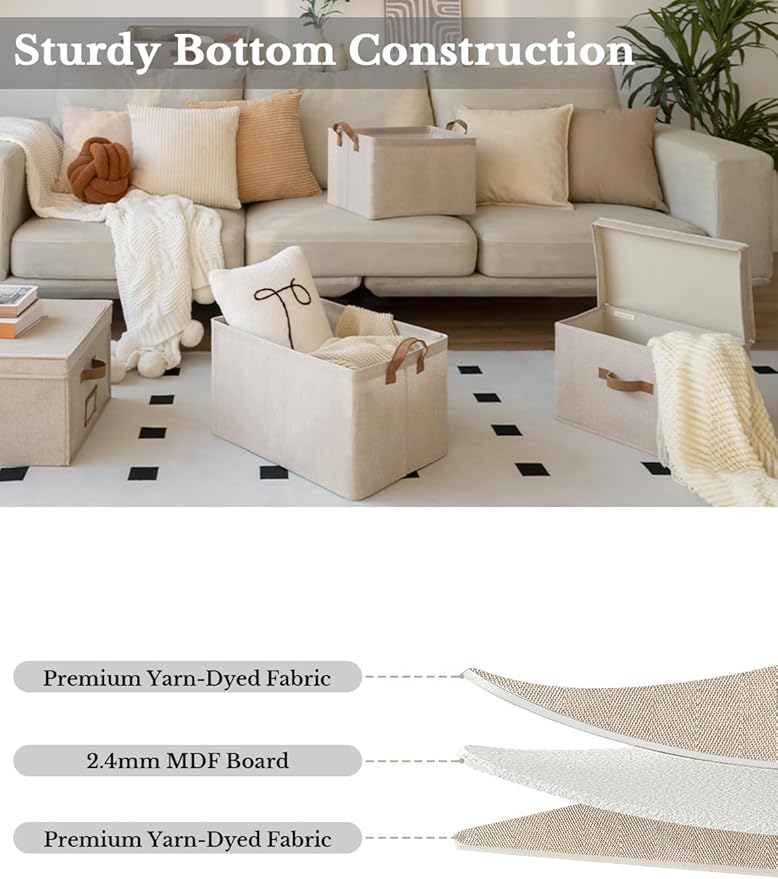 StorageWorks Storage Bins, Fabric Storage Bins for Shelves, Large Storage Baskets with Metal Frame, Closet Baskets and Bins with Handles, Brown and Beige, 2-Pack