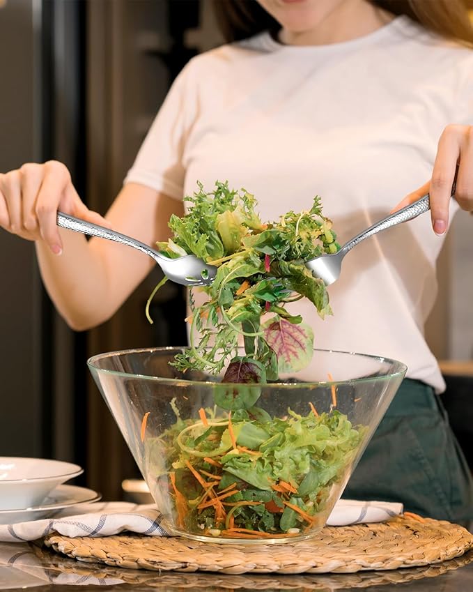 Stainless Steel Large Serving Utensil Set with Hammered Serving Spoon,Slotted, Fork,Butter Knife,Sugar Spoon Hostess Serving Utensil Set for Parties,Buffet,Dishwasher Safe