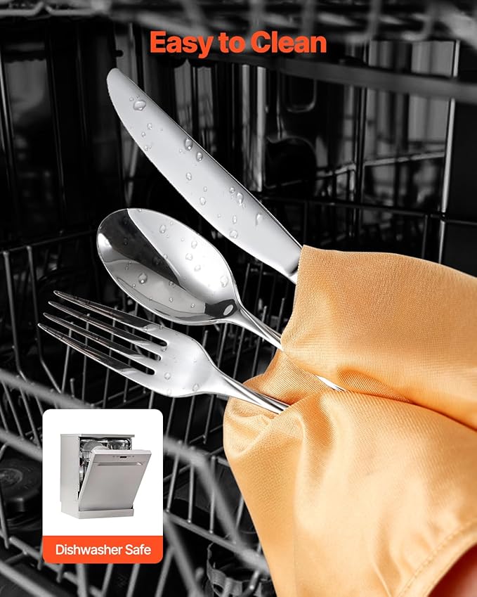 VEVOR 65-Piece Silverware Set, Food-Grade Stainless Steel Flatware Utensils, Mirror Finished Cutlery Set, Dishwasher Safe Eating Tableware for Kitchen Home, Service for 12, Include Knife Fork Spoon