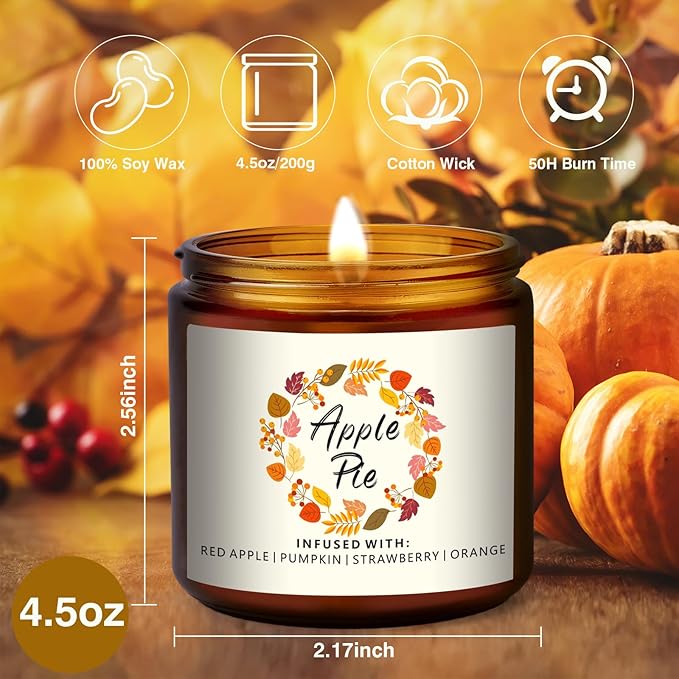 Fall Candle Gifts Set,6 Pack Scented Candles for Home Decor- Autumn Scent of Berry,Sugared Lemon,Spiced Apple,FIG Pumpkin,Cinnamon,Autumn Decorations for Home, Fall Candle Gifts Basket for Women