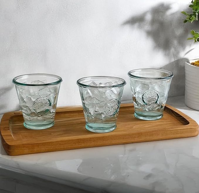 Small Drinking Glasses 8 Oz, Made Of 100% Recycled Glass Drinking Glasses Set Of 6, Authentic Embossed Old Fashioned Glasses, Ideal for Water, Milk, Juice, Espressos, Made In Spain.