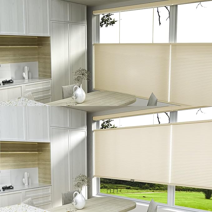 MYshade Top Down Bottom Up（TDBU） Cellular Shades, 1.5 inch Cordless Light Filtering Honeycomb Pleated Blinds for Windows Home Bedroom Office, Light Control, Thermal Insulated, 55" W x 72" H, Beige