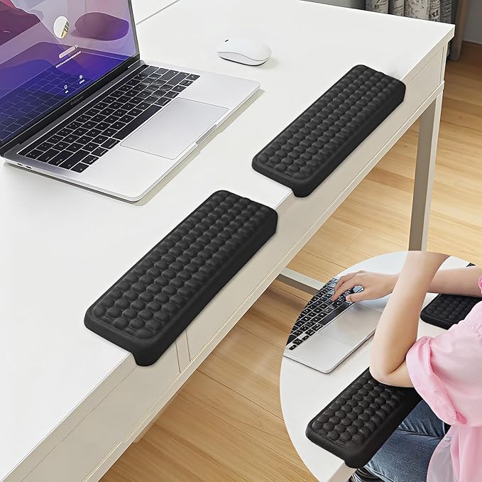 2PCS Desk Elbow Pad, Ergonomic L-Shape Office Elbow Support Pads with Non-Slip Rubber Base & High-Density Foam, Anti-Slip Desk Edge Cushion for Typing, Gaming, and Office Work(Black)