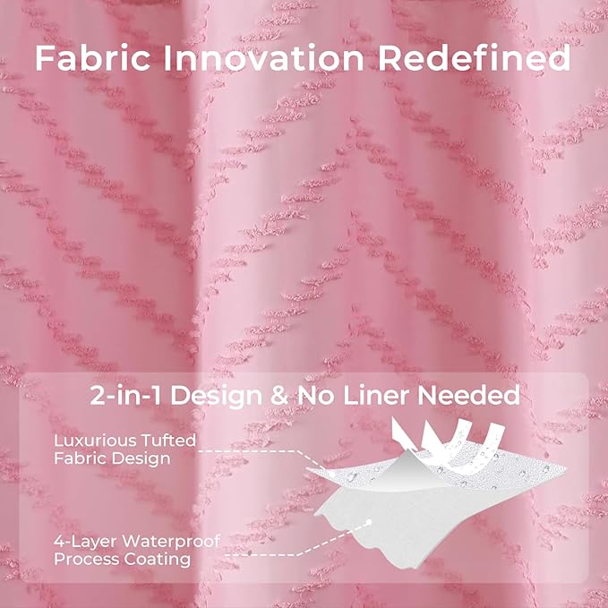 Pink Boho Shower Curtain Woven Fabric Cute Shower Curtain Modern Farmhouse Textured Tufted Chevron Striped Minimalist 72 x 78 Bathroom Shower Curtains