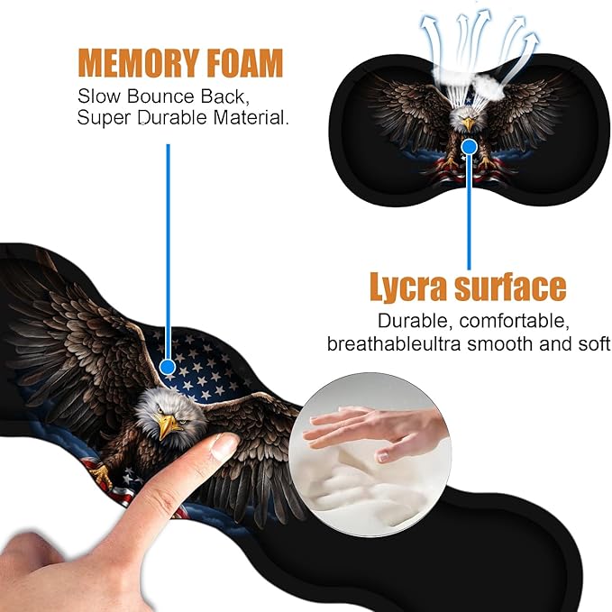 4 in 1 Ergonomic Keyboard Wrist Rest & Mouse Pad Wrist Rest Set, Large XXL Gaming Desk Mat 31.5"x 11.8" with Non-Slip Base, Memory Foam for Home Office Study Gaming, American Flag Bald Eagle