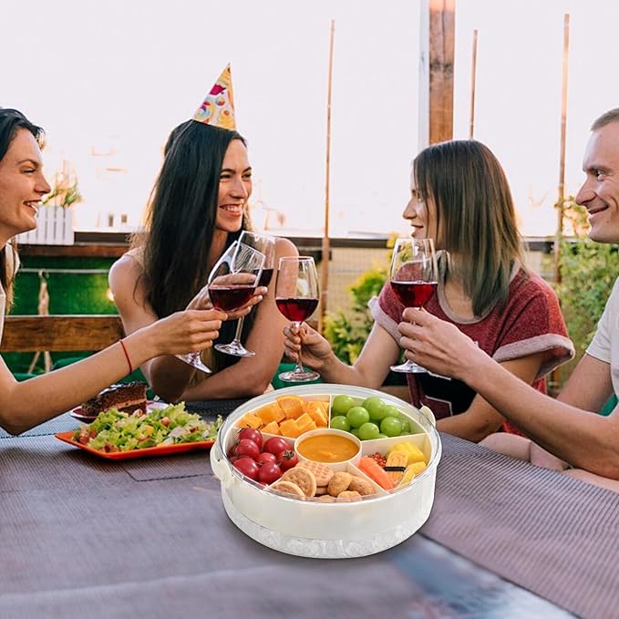 Divided Chilled Serving Tray for Parties,Ice Chilled Party Platter,Ice Serving Bowl with Lid and Handle,Charcuterie Serving Board,Cold Dish Dip for Fruit Seafood Vegetable Shrimp Cocktail Appetizer...