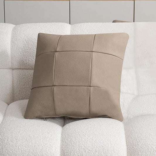 Kidol & Shellder Genuine Leather Throw Pillow Cover 18x18 Modern Solid Lumbar Pillow Covers-Luxury Pillowcases for Couch Sofa Bed-Soft Durable Decorative Cushion Case with Hidden Zipper(Purplish Grey)