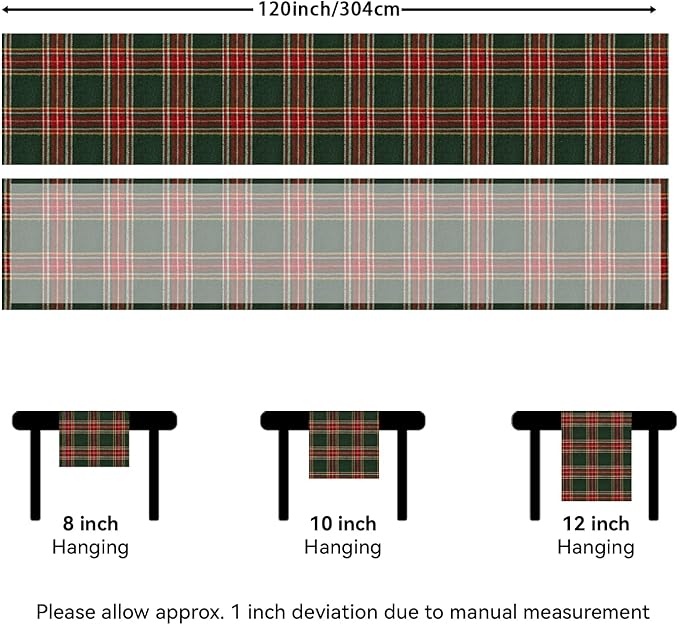 Softalker Christmas Checkered Tartan Table Runner - Green Buffalo Plaid Xmas Stain Resistant Washable Table Decoration for Dining/Parties/Holiday Decor, 13 x 120 Inch