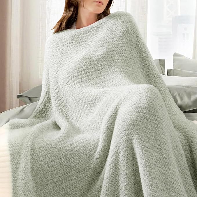 Snuggle Sac Heather Sage Green Blanket for Couch, Reversible Super Soft Knitted Blankets Warm Cozy Fuzzy Plush Throw Blankets for Sofa, Bed, Camping, Sage Green, 60x80 inches