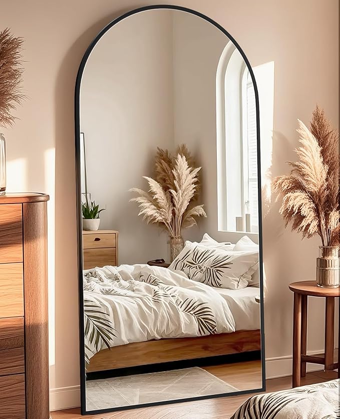 SUNQUEEN 76"x34" Floor Mirror Full Length, Arched Full Length Mirror with Stand, Full Body Mirrors for Bedroom Living Room or Cloakroom Black
