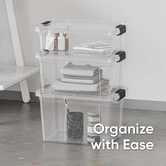 Superio Clear Storage Boxes with Lids, 4.75 Quart Plastic Container Bins for Organizing, Stackable Crates, BPA Free, Non Toxic, Odor Free, Organizers for Home, Office and Dorm, 5 Pack