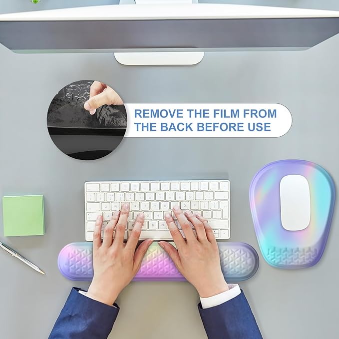 Mouse Pad with Wrist Rest, Comfortable Memory Foam Wrist Rest for Computer Keyboard, Ergonomic Mouse Pad Set for Easy Typing & Pain Relief - Gradient Blue Pink