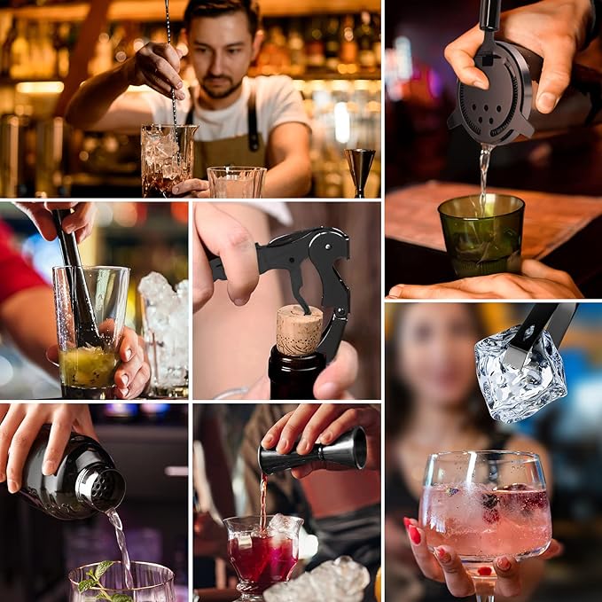 Bartender Kit with Stand, 11 Piece Set, Cocktail Shaker Set 24 oz Shaker Bar Tool Set for Beginner with Recipe