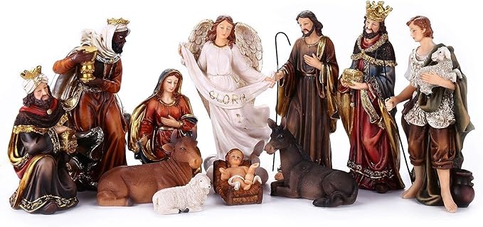 Nativity Set 8.5 inch Resin Stone 11 Figurines, Catholic Gift Holy Family Christmas Decoration Nativity Scene