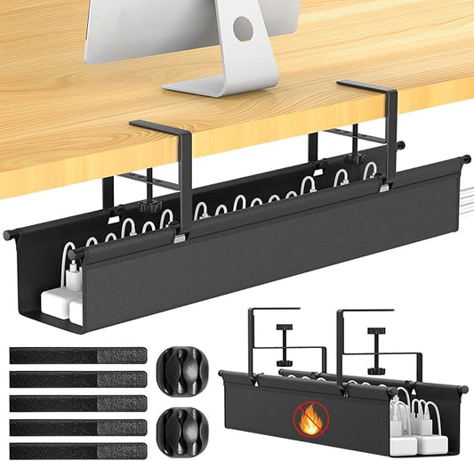 Large Under Desk Cable Management Tray, REFLYING 43.7" Cable Management Under Desk No Drill,Adjustable Clamp Cord Wire Organizer, Cord Hider for Standing Table, Wire Hider for Office,Home (Large)