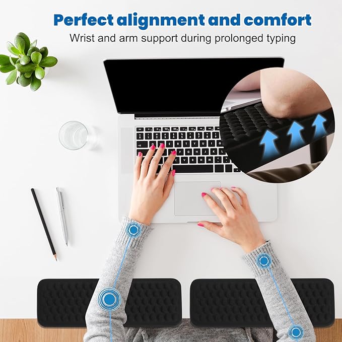 Arm Rest for Desk, L-Shaped Memory Foam Elbow Pads with Non-Slip Base, 2-Piece Ergonomic Desk Edge Cushion & Wrist Rest for Computer Keyboard, Office and Home Use
