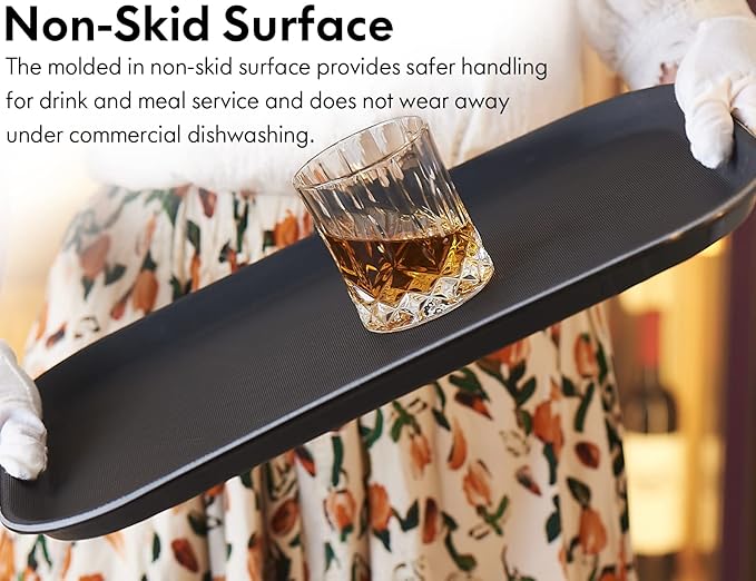 CURTA 2-Pack Restaurant Grade Non-Slip Trays, NSF, 16 Inch x 12 Inch, Plastic Rubber Lined Anti-Skid Rectangular Serving Tray, Black