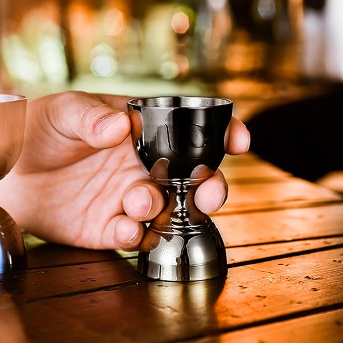 Homestia Bell Jigger Set for Bartending, Cocktail Jigger 2 oz 1 oz with Pourer, Premium 304 Stainless Steel Shot Measure Double Jigger Measurements inside Bar Liquor Measuring Jigger (Black)