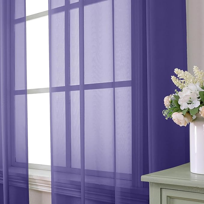 Aiyufeng Purple Sheer Curtains 63 Inch Length 2 Panels Set, Light Filtering Airy Rod Pocket Purple Window Curtain Treatment Drapes for Kitchen Bedroom Living, Each 40Wx63L Inches