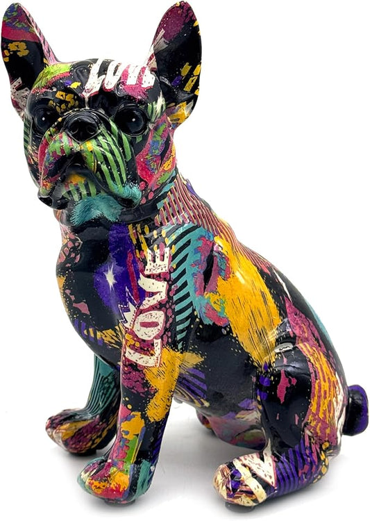 FUNSXBUG Colorful Art French Bulldog Statue Dog Figurines Sculpture Collectibles Home Office Desktop Decor Outdoor Garden Display Decoration Resin (Colour 3)