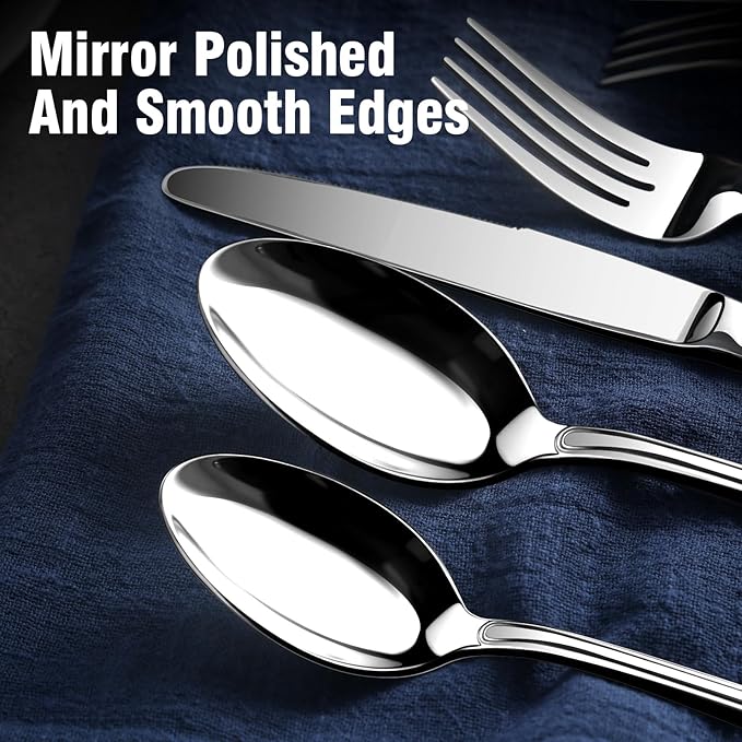 Silverware Set For 12, 60 Piece Flatware Cutlery Set With Ergonomic Wide Handles, Mirror Polished Stainless Steel Utensils Set For Kitchen, Dishwasher Safe For Home, Restaurant, Party