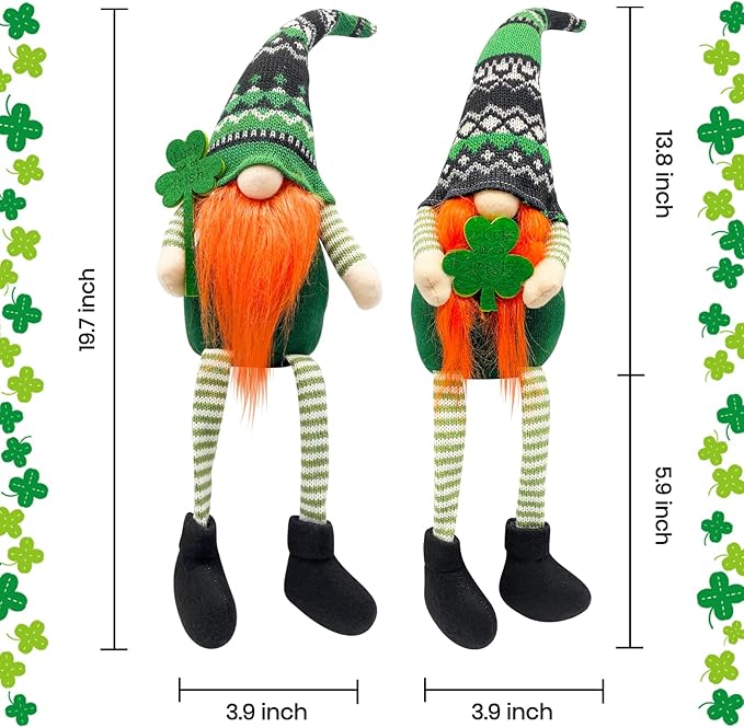St Patrick's Day Decorations - Leprechaun Doll, Irish Plush Gnomes for Home - Green Ornament Table Centerpiece - Irish Gifts