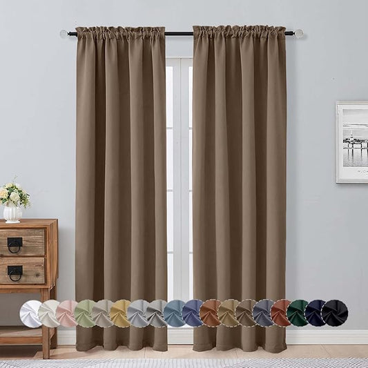 Aiyufeng Brown Blackout Curtains for Bedroom 84 Inch Length 2 Panels Set, Solid Thermal Insulated Privacy Living Room Window Treatment Curtains Blackout Drapes, W40 x L84 Inch, Brown