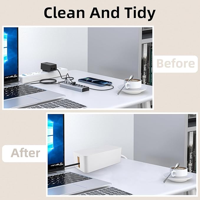 YaeCCC Cable Management Organizer Box Power Strips Hider Power Cords Hider for Desk, TV, Computer, USB Hub,Cords (Set of Three) White