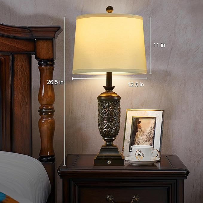 26.5" Farmhouse Table Lamp Set of 2, 3-Way Dimmable Touch Control Bedside Lamps Vintage Rustic Side Table Nightstand Lamps for Bedroom Living Room Study Room