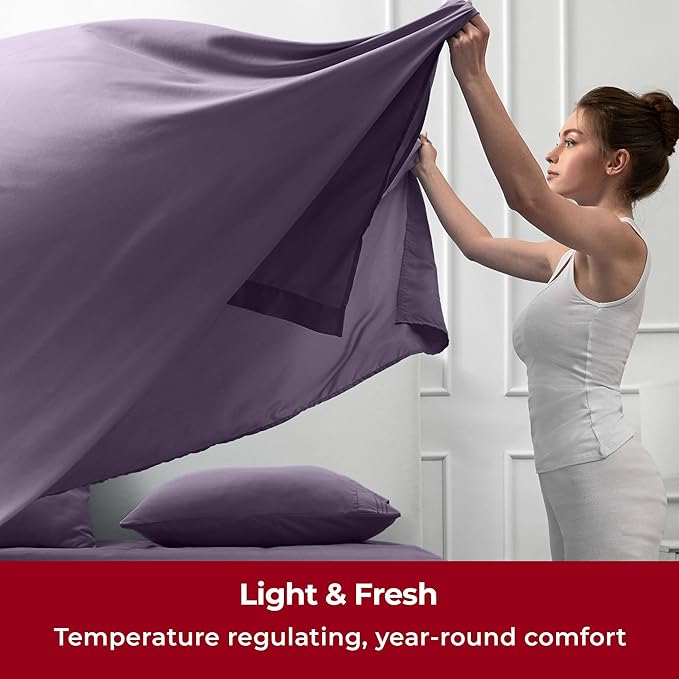 Mellanni Twin XL Sheets Set - 3 PC Iconic Collection Bedding - Hotel Luxury, Extra Soft, Cooling Bed Sheets - Wrinkle, Fade, Stain Resistant (Twin Extra Long, Purple)